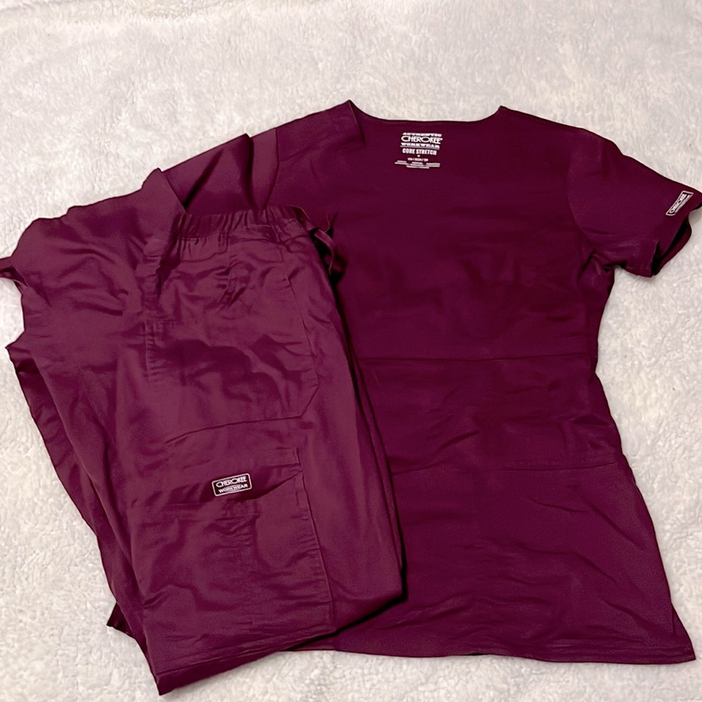 Wine Cherokee Workwear Core Stretch Scrub Set